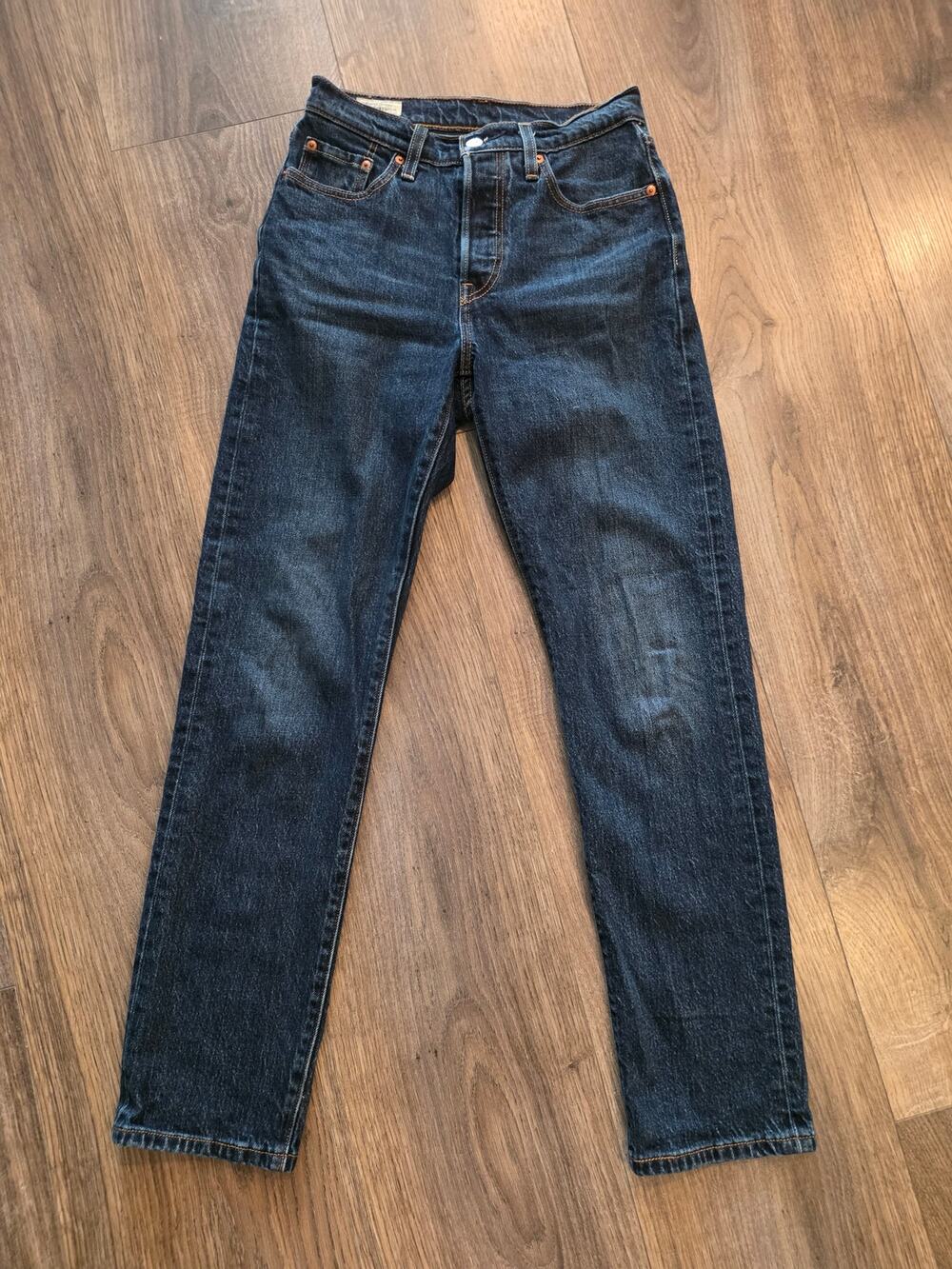 Levi's Premium 501 Original High Rise Straight Jeans Dark Wash Big E Button Fly
